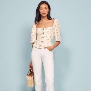 Reformation Augusta Linen Top With Wood Buttons in Mildred Size 2